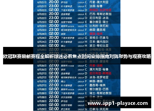 欧冠联赛最新赛程全解析球迷必看焦点时间安排指南对阵形势与观赛攻略